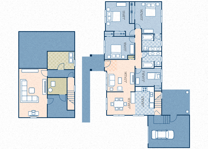 Floor plan for 4 beds, 2 baths, 1505 sqft